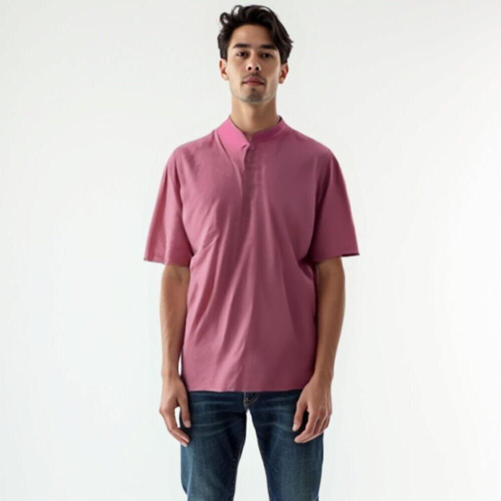 PGA Tour Men's Mauve Pink Stand Collar Polo Minimalist Golf Aesthetic L ❤️